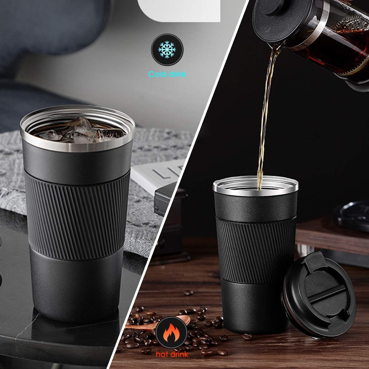 17oz Travel Coffee Cups Insulated Mug Thermal Tumbler to Go with Lid Leak Proof Reusable Stainless Steel Coffee Mug Spill Proof for Hot and Iced Cold Drinks (Blue, 510ml)