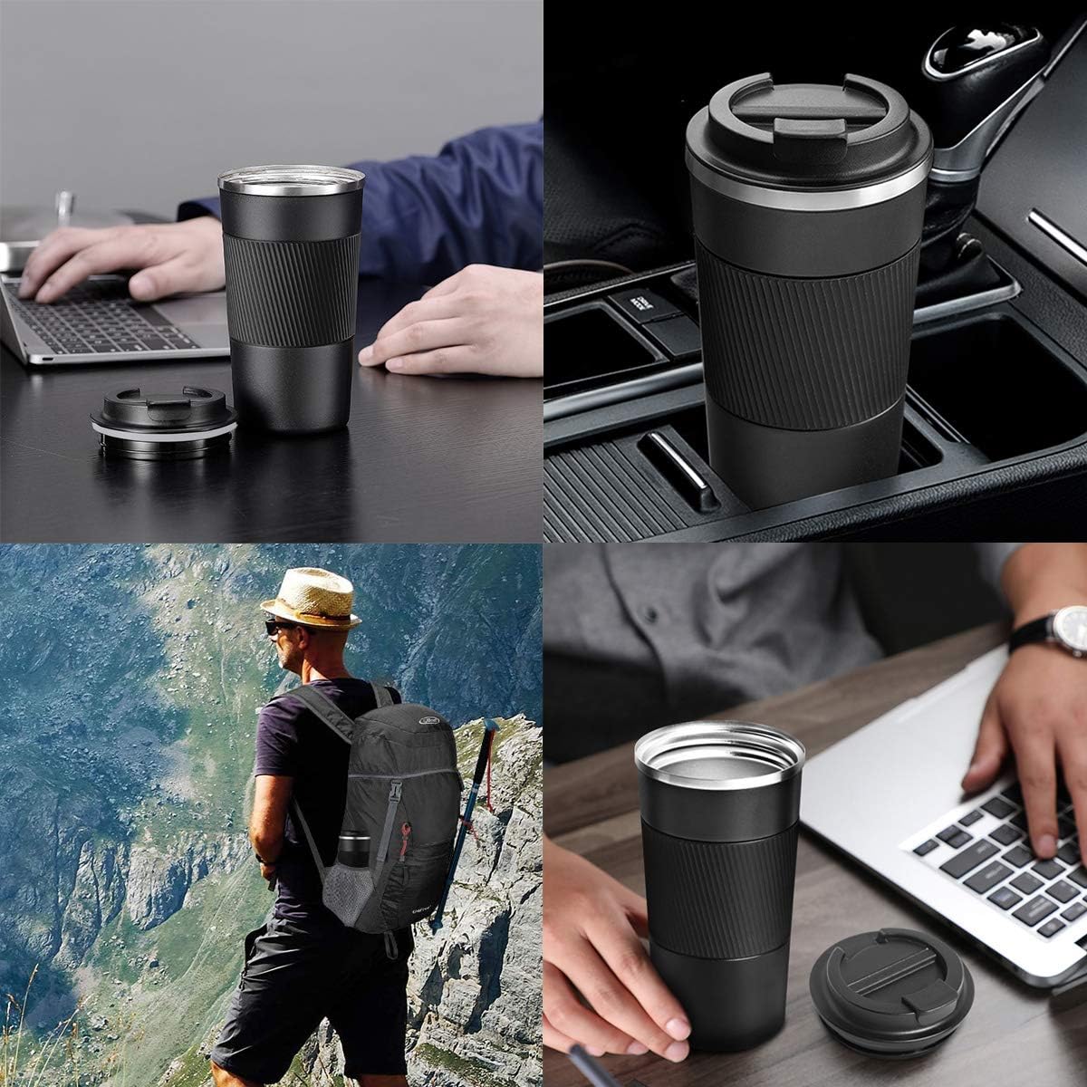 17oz Travel Coffee Cups Insulated Mug Thermal Tumbler to Go with Lid Leak Proof Reusable Stainless Steel Coffee Mug Spill Proof for Hot and Iced Cold Drinks (Blue, 510ml)