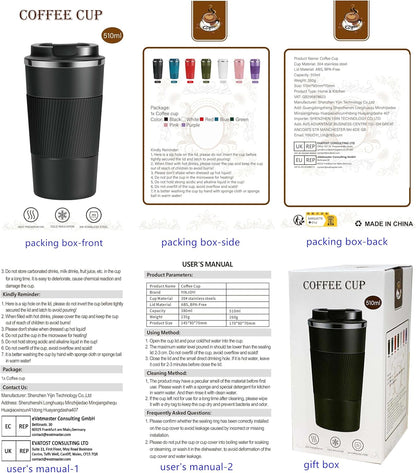 17oz Travel Coffee Cups Insulated Mug Thermal Tumbler to Go with Lid Leak Proof Reusable Stainless Steel Coffee Mug Spill Proof for Hot and Iced Cold Drinks (Blue, 510ml)