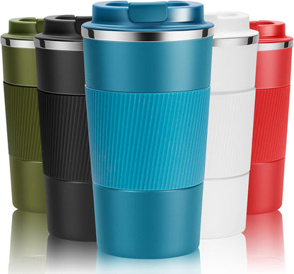 17oz Travel Coffee Cups Insulated Mug Thermal Tumbler to Go with Lid Leak Proof Reusable Stainless Steel Coffee Mug Spill Proof for Hot and Iced Cold Drinks (Blue, 510ml)