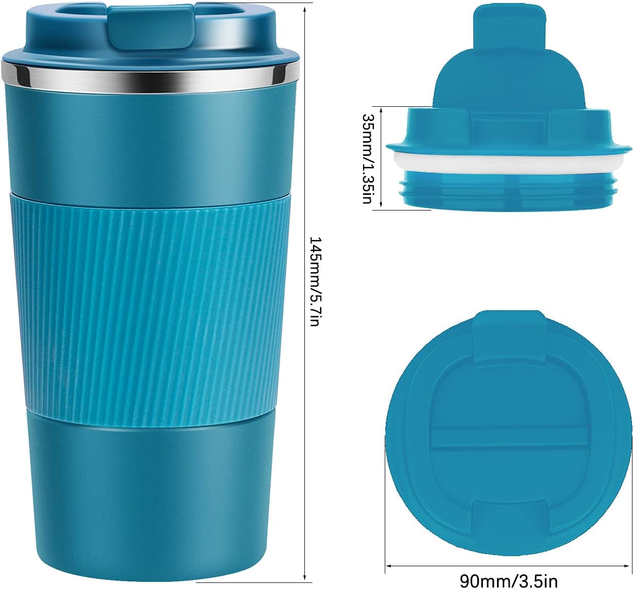 17oz Travel Coffee Cups Insulated Mug Thermal Tumbler to Go with Lid Leak Proof Reusable Stainless Steel Coffee Mug Spill Proof for Hot and Iced Cold Drinks (Blue, 510ml)