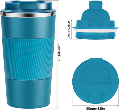 17oz Travel Coffee Cups Insulated Mug Thermal Tumbler to Go with Lid Leak Proof Reusable Stainless Steel Coffee Mug Spill Proof for Hot and Iced Cold Drinks (Blue, 510ml)