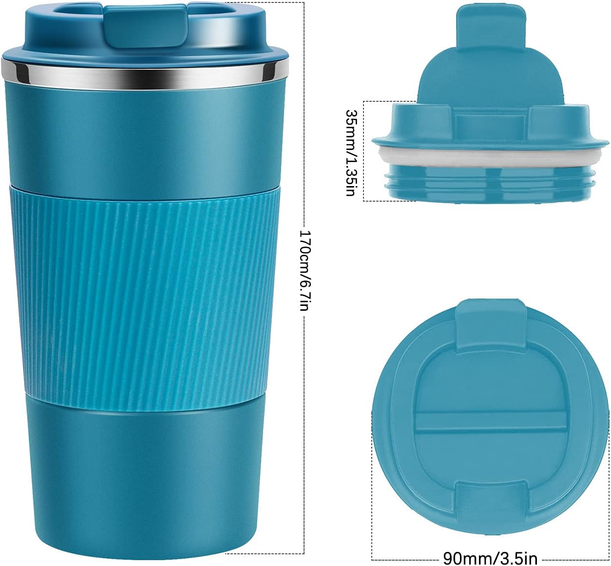 17oz Travel Coffee Cups Insulated Mug Thermal Tumbler to Go with Lid Leak Proof Reusable Stainless Steel Coffee Mug Spill Proof for Hot and Iced Cold Drinks (Blue, 510ml)