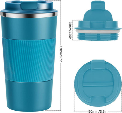 17oz Travel Coffee Cups Insulated Mug Thermal Tumbler to Go with Lid Leak Proof Reusable Stainless Steel Coffee Mug Spill Proof for Hot and Iced Cold Drinks (Blue, 510ml)