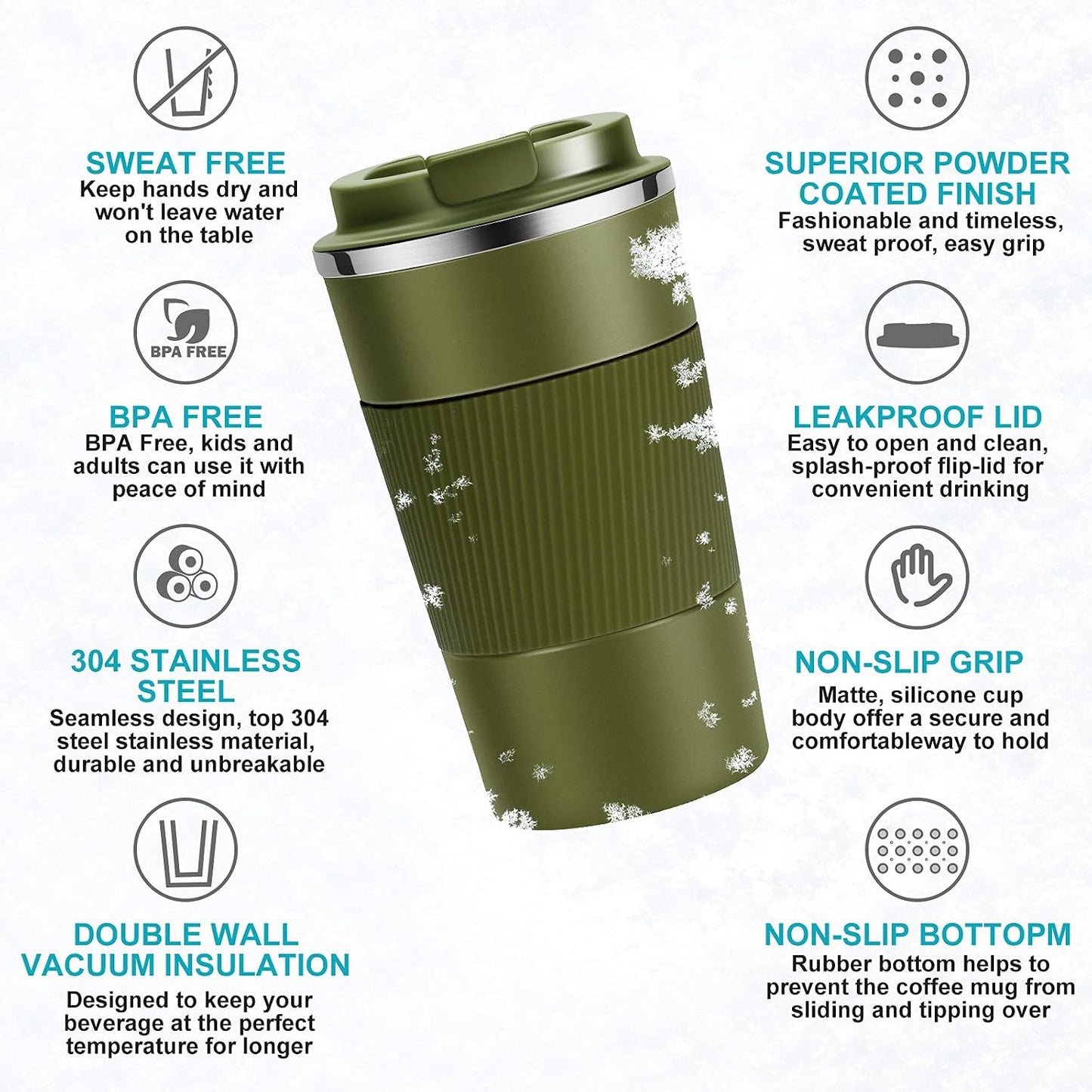 17oz Travel Coffee Cups Insulated Mug Thermal Tumbler to Go with Lid Leak Proof Reusable Stainless Steel Coffee Mug Spill Proof for Hot and Iced Cold Drinks (Blue, 510ml)