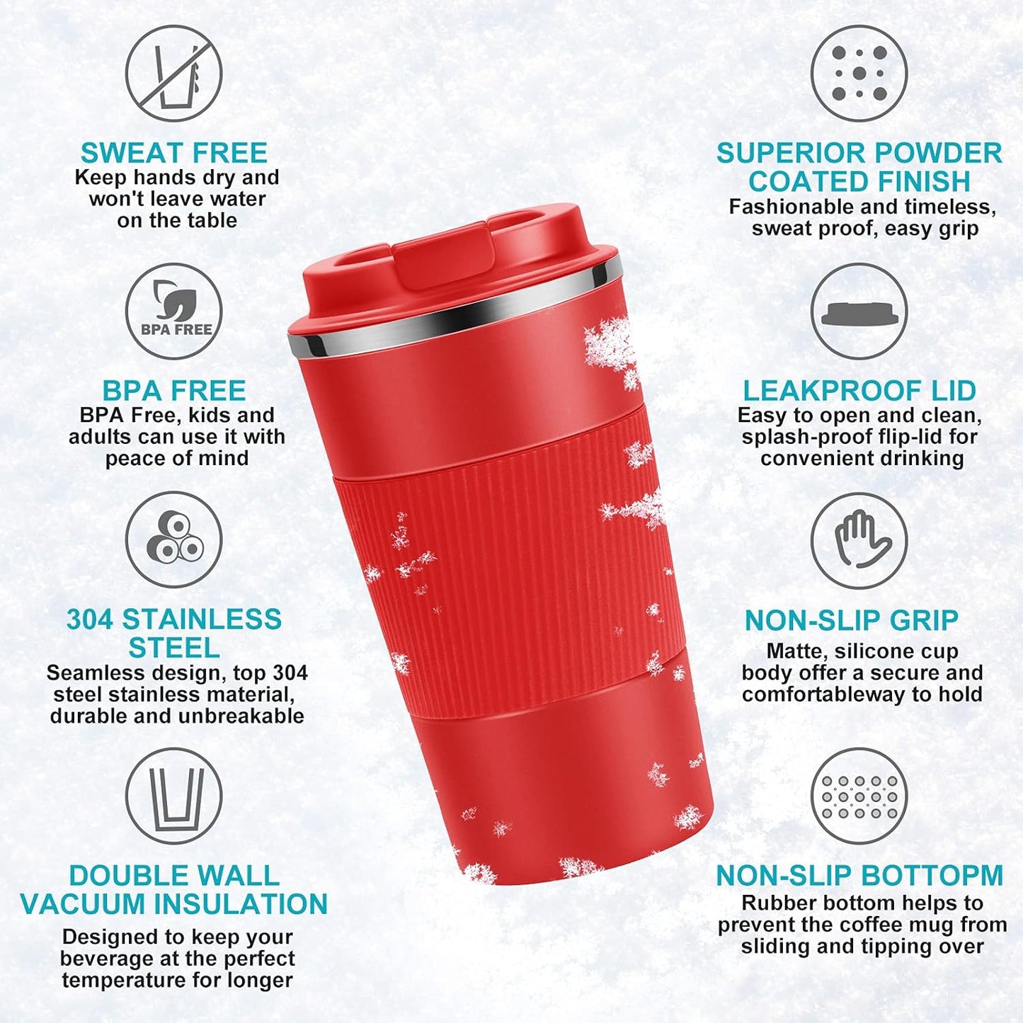 17oz Travel Coffee Cups Insulated Mug Thermal Tumbler to Go with Lid Leak Proof Reusable Stainless Steel Coffee Mug Spill Proof for Hot and Iced Cold Drinks (Blue, 510ml)