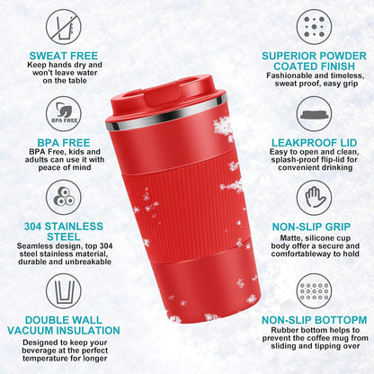 17oz Travel Coffee Cups Insulated Mug Thermal Tumbler to Go with Lid Leak Proof Reusable Stainless Steel Coffee Mug Spill Proof for Hot and Iced Cold Drinks (Blue, 510ml)