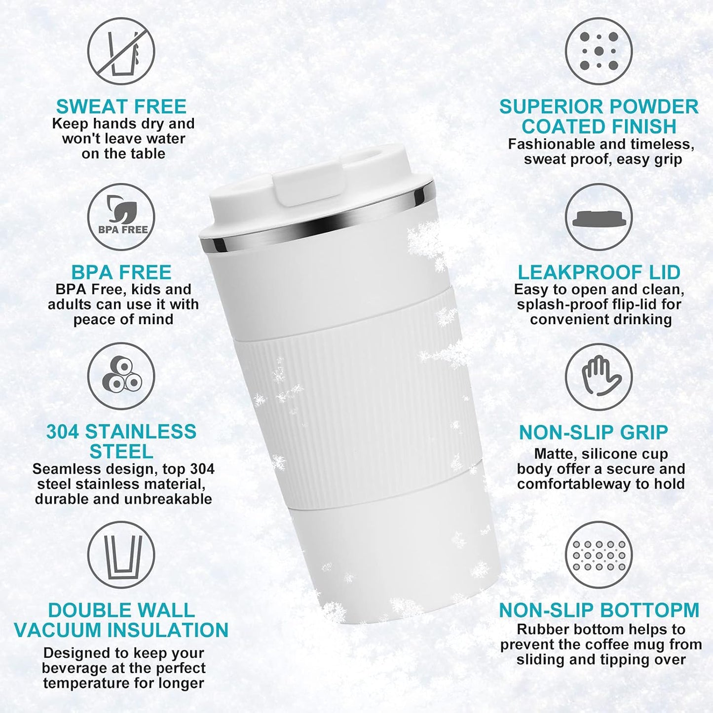 17oz Travel Coffee Cups Insulated Mug Thermal Tumbler to Go with Lid Leak Proof Reusable Stainless Steel Coffee Mug Spill Proof for Hot and Iced Cold Drinks (Blue, 510ml)
