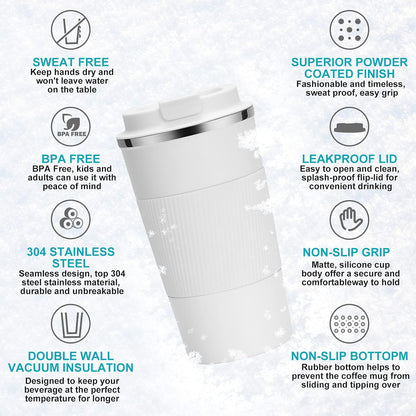 17oz Travel Coffee Cups Insulated Mug Thermal Tumbler to Go with Lid Leak Proof Reusable Stainless Steel Coffee Mug Spill Proof for Hot and Iced Cold Drinks (Blue, 510ml)