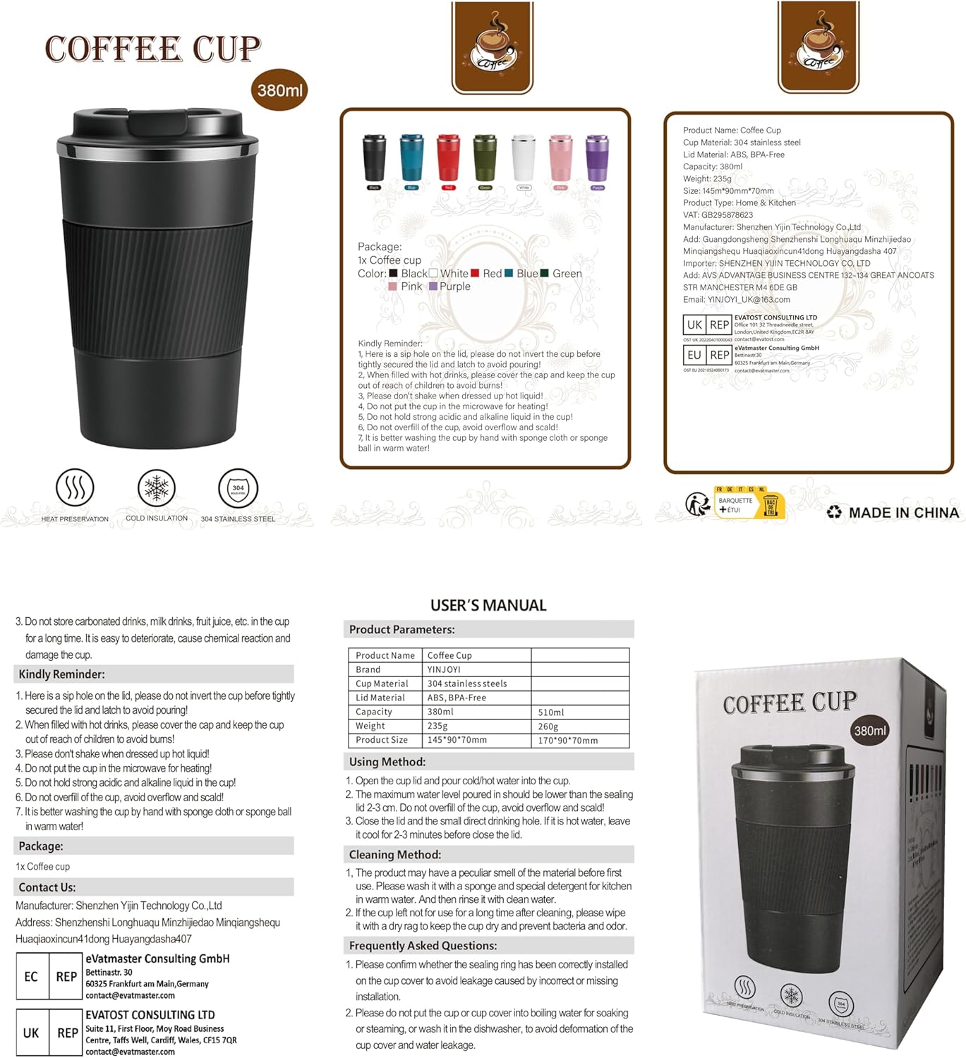 17oz Travel Coffee Cups Insulated Mug Thermal Tumbler to Go with Lid Leak Proof Reusable Stainless Steel Coffee Mug Spill Proof for Hot and Iced Cold Drinks (Blue, 510ml)