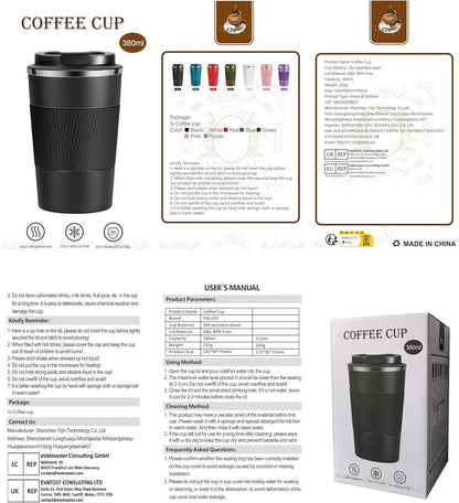 17oz Travel Coffee Cups Insulated Mug Thermal Tumbler to Go with Lid Leak Proof Reusable Stainless Steel Coffee Mug Spill Proof for Hot and Iced Cold Drinks (Blue, 510ml)