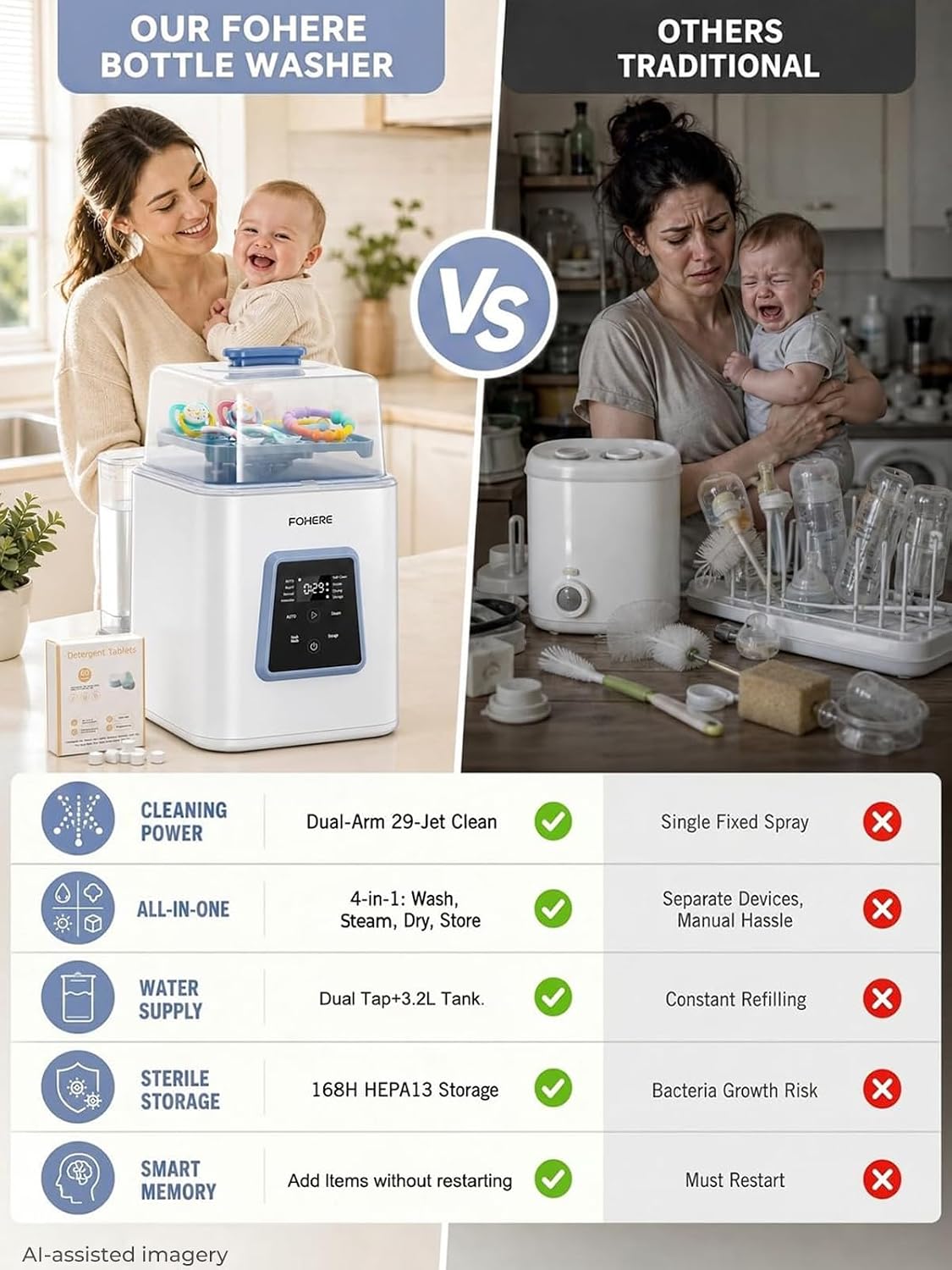 Baby Bottle Washer Pro, All-in-One Bottle Washer and Sterilizer and Dryer
