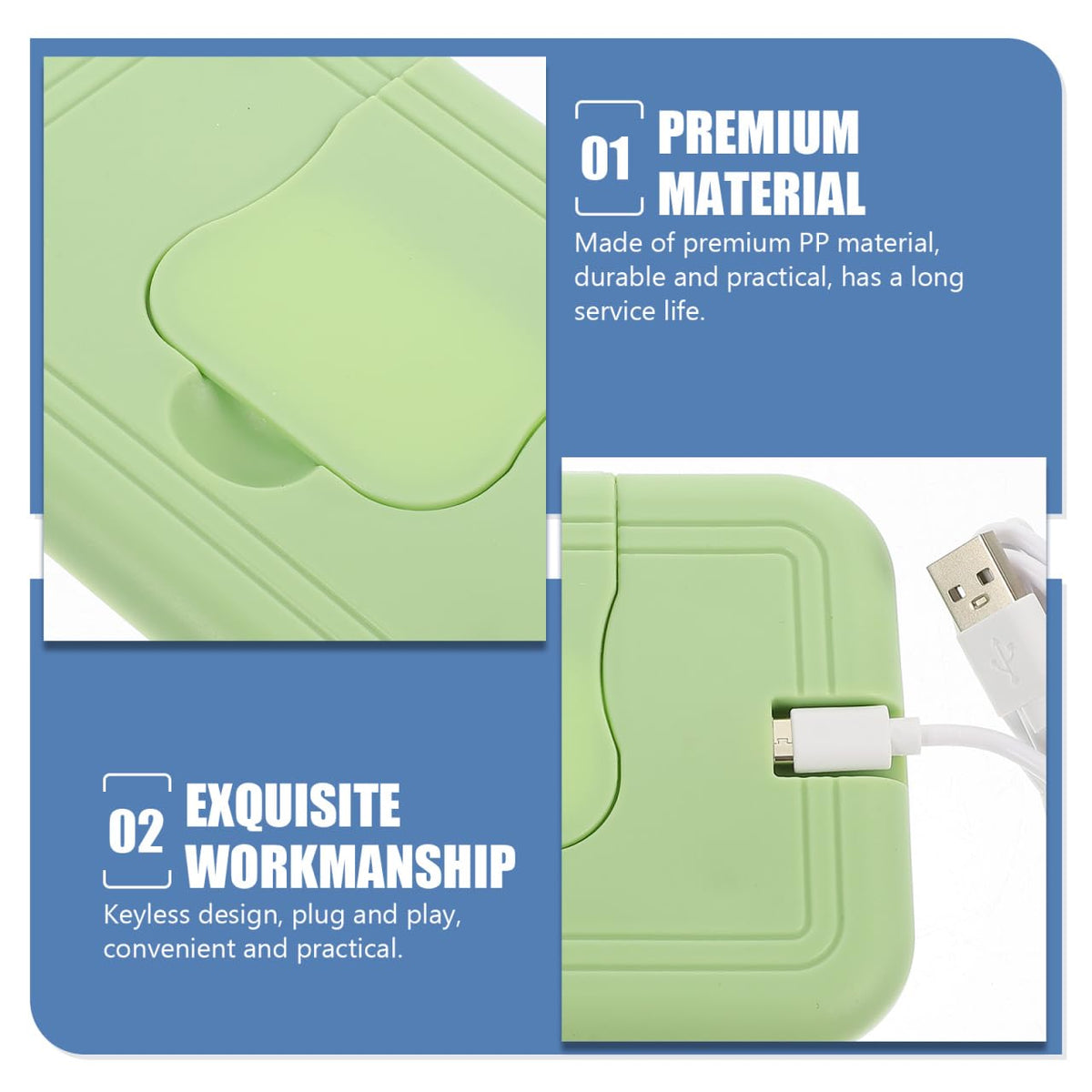 Portable Baby Wipe Warmer with Temperature Control USB Powered Wet Tissue Heater for Home and Travel Use