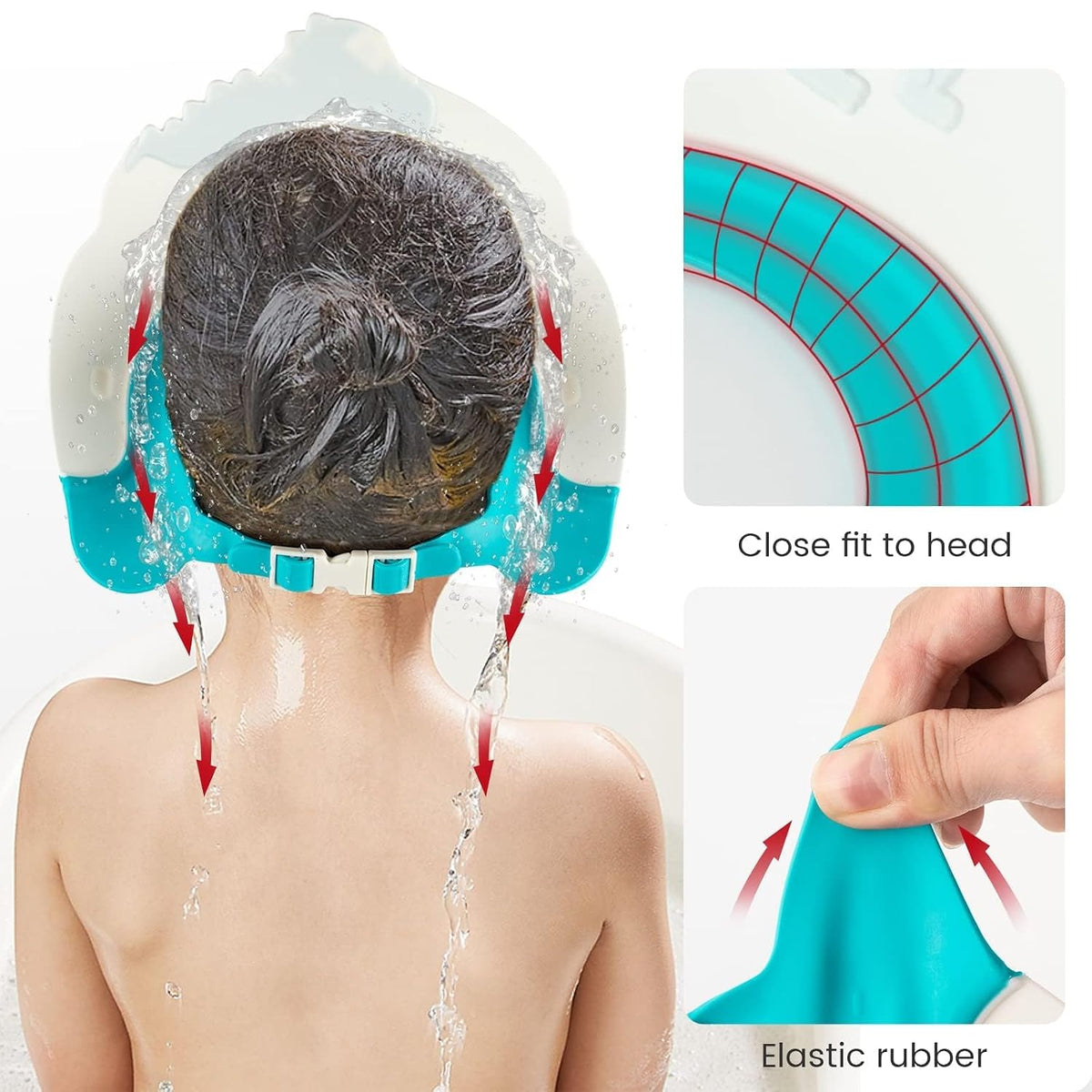 Baby Shower Cap with Bath Rinse Cup for Toddler Kids, Dinosaur Blue