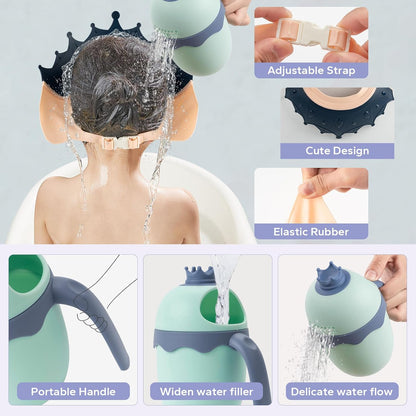 Baby Shower Cap with Bath Rinse Cup for Toddler Kids, Dinosaur Blue