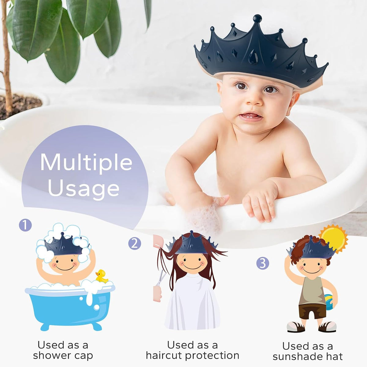 Baby Shower Cap with Bath Rinse Cup for Toddler Kids, Dinosaur Blue