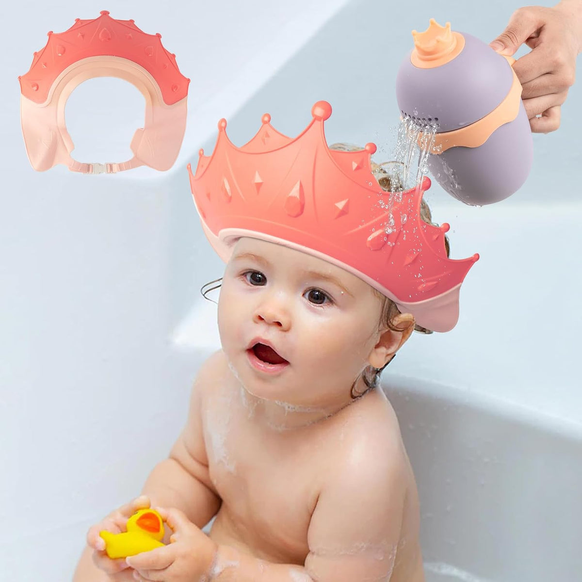Baby Shower Cap with Bath Rinse Cup for Toddler Kids, Dinosaur Blue