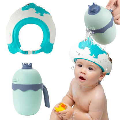 Baby Shower Cap with Bath Rinse Cup for Toddler Kids, Dinosaur Blue