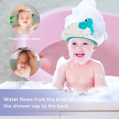 Baby Shower Cap with Bath Rinse Cup for Toddler Kids, Dinosaur Blue