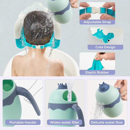Baby Shower Cap with Bath Rinse Cup for Toddler Kids, Dinosaur Blue