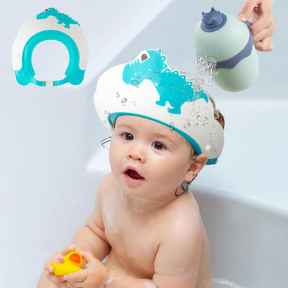 Baby Shower Cap with Bath Rinse Cup for Toddler Kids, Dinosaur Blue