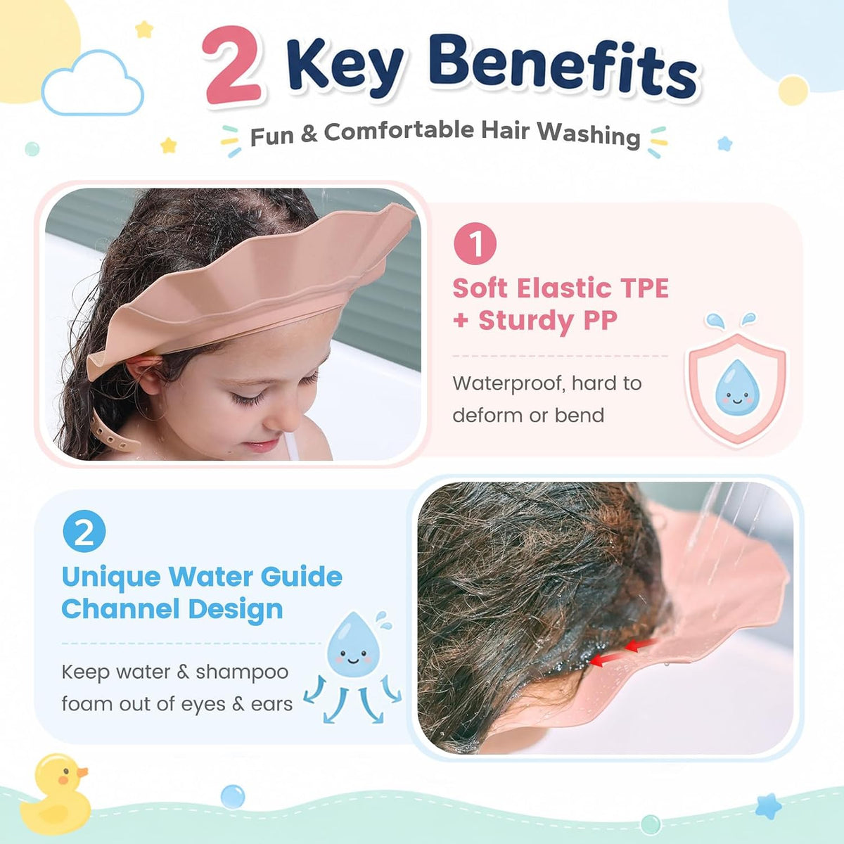 Baby Shower Cap with Bath Rinse Cup for Toddler Kids, Dinosaur Blue