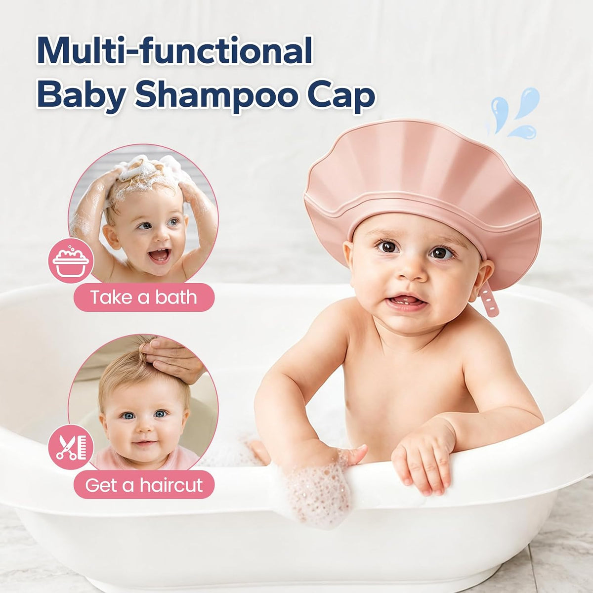 Baby Shower Cap with Bath Rinse Cup for Toddler Kids, Dinosaur Blue