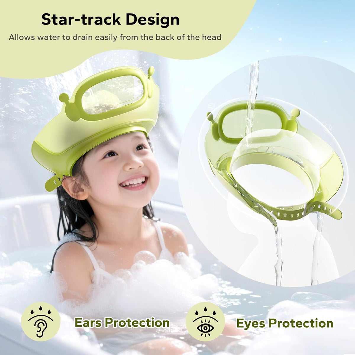 Baby Shower Cap with Bath Rinse Cup for Toddler Kids, Dinosaur Blue