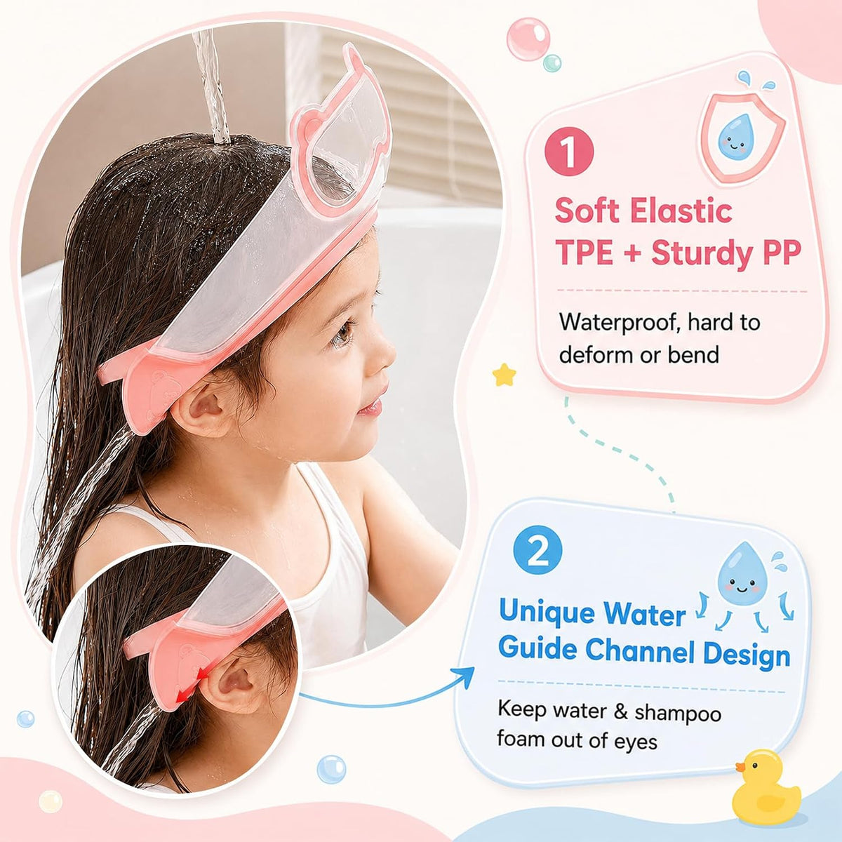 Baby Shower Cap with Bath Rinse Cup for Toddler Kids, Dinosaur Blue