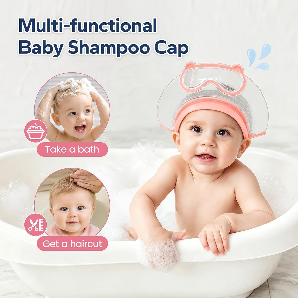 Baby Shower Cap with Bath Rinse Cup for Toddler Kids, Dinosaur Blue