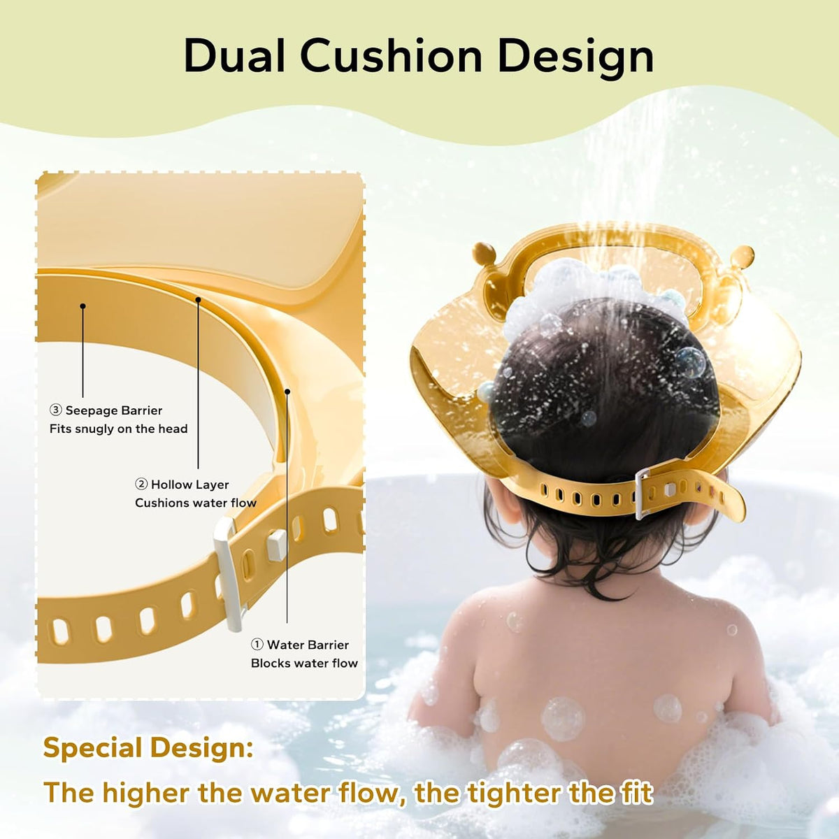 Baby Shower Cap with Bath Rinse Cup for Toddler Kids, Dinosaur Blue