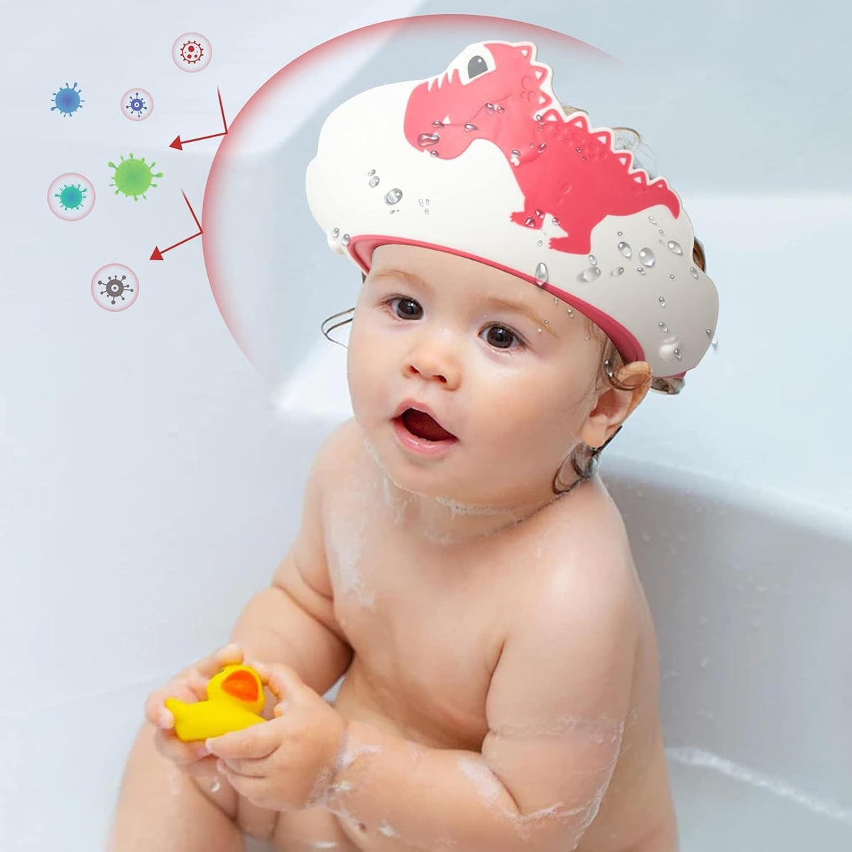 Baby Shower Cap with Bath Rinse Cup for Toddler Kids, Dinosaur Blue