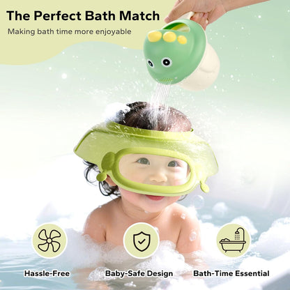 Baby Shower Cap with Bath Rinse Cup for Toddler Kids, Dinosaur Blue