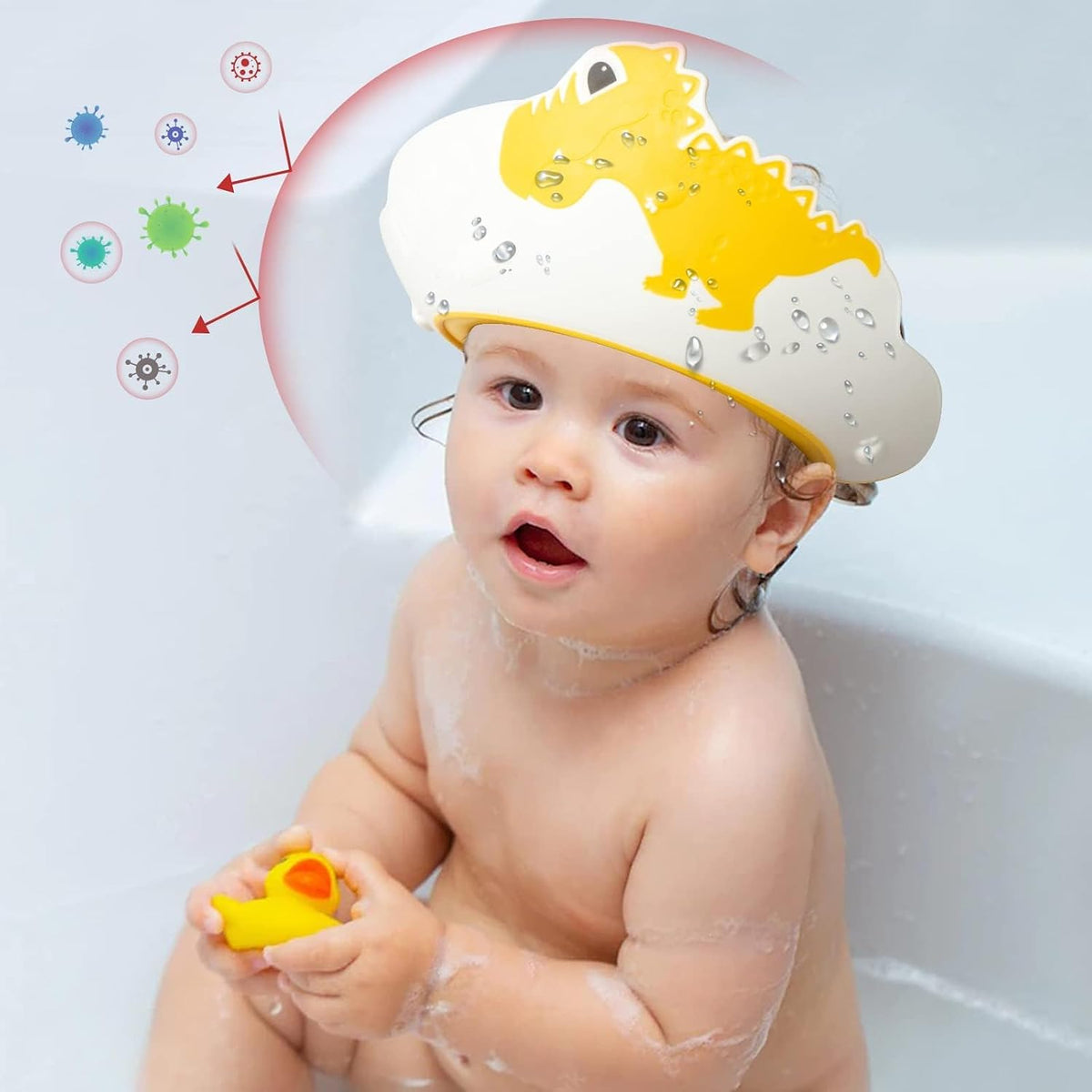 Baby Shower Cap with Bath Rinse Cup for Toddler Kids, Dinosaur Blue