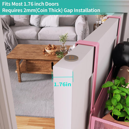 Over The Door Organizer with Coat Hooks and 2 Baskets, Stainless Steel Rustproof Over The Door Hanger Hooks for Bathroom, Kitchen, Bedroom-White (for 1.76in Doors)