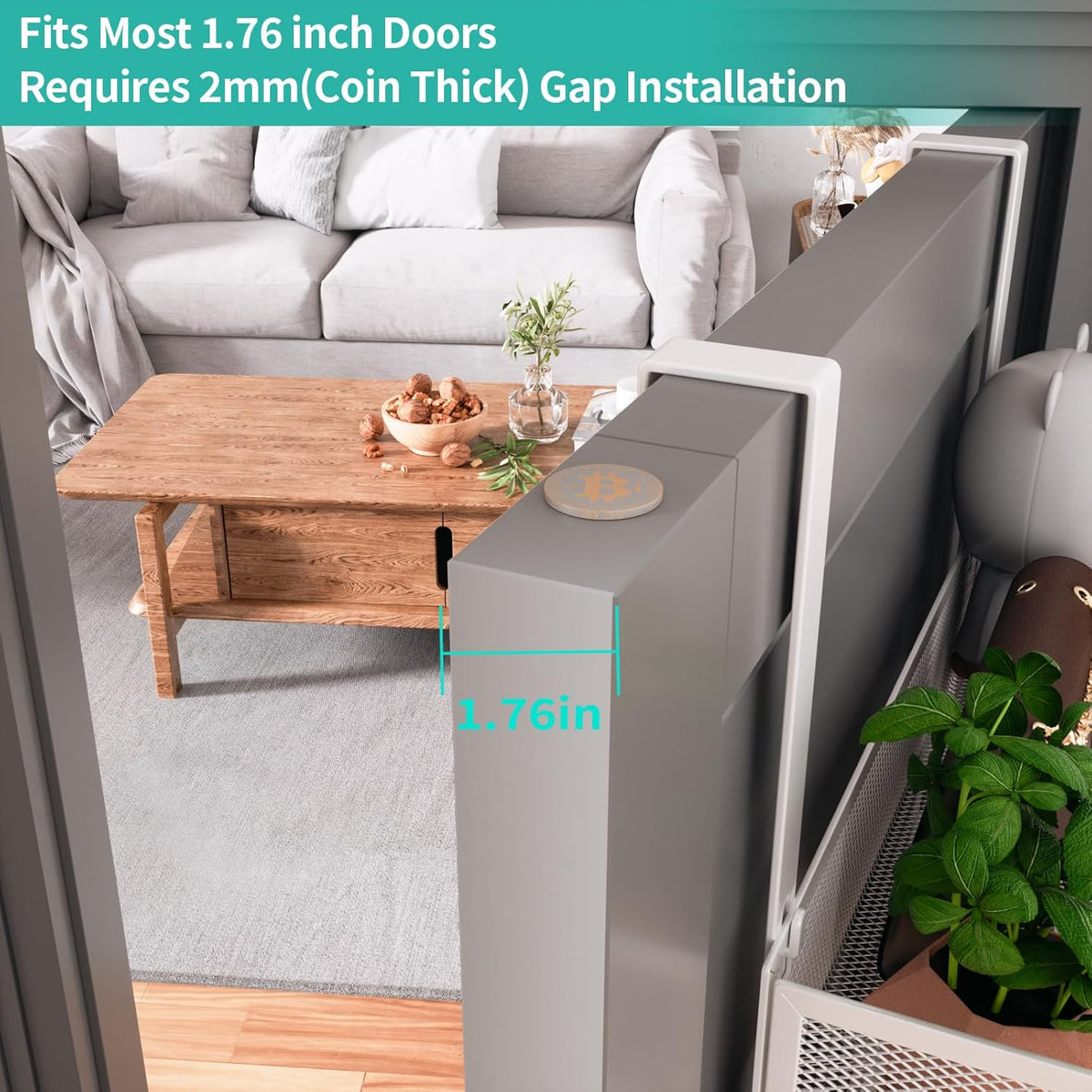 Over The Door Organizer with Coat Hooks and 2 Baskets, Stainless Steel Rustproof Over The Door Hanger Hooks for Bathroom, Kitchen, Bedroom-White (for 1.76in Doors)