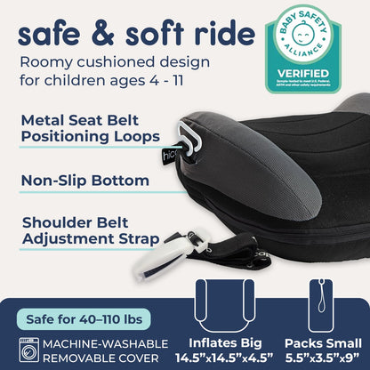 UberBoost Inflatable Booster Car Seat, Travel Booster Seat, Graphite Black