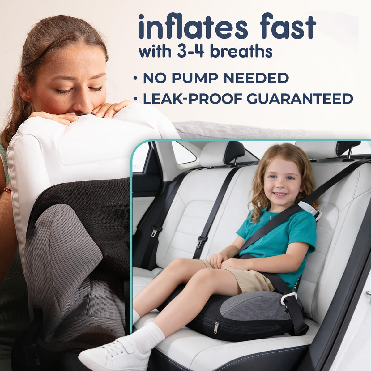 UberBoost Inflatable Booster Car Seat, Travel Booster Seat, Graphite Black