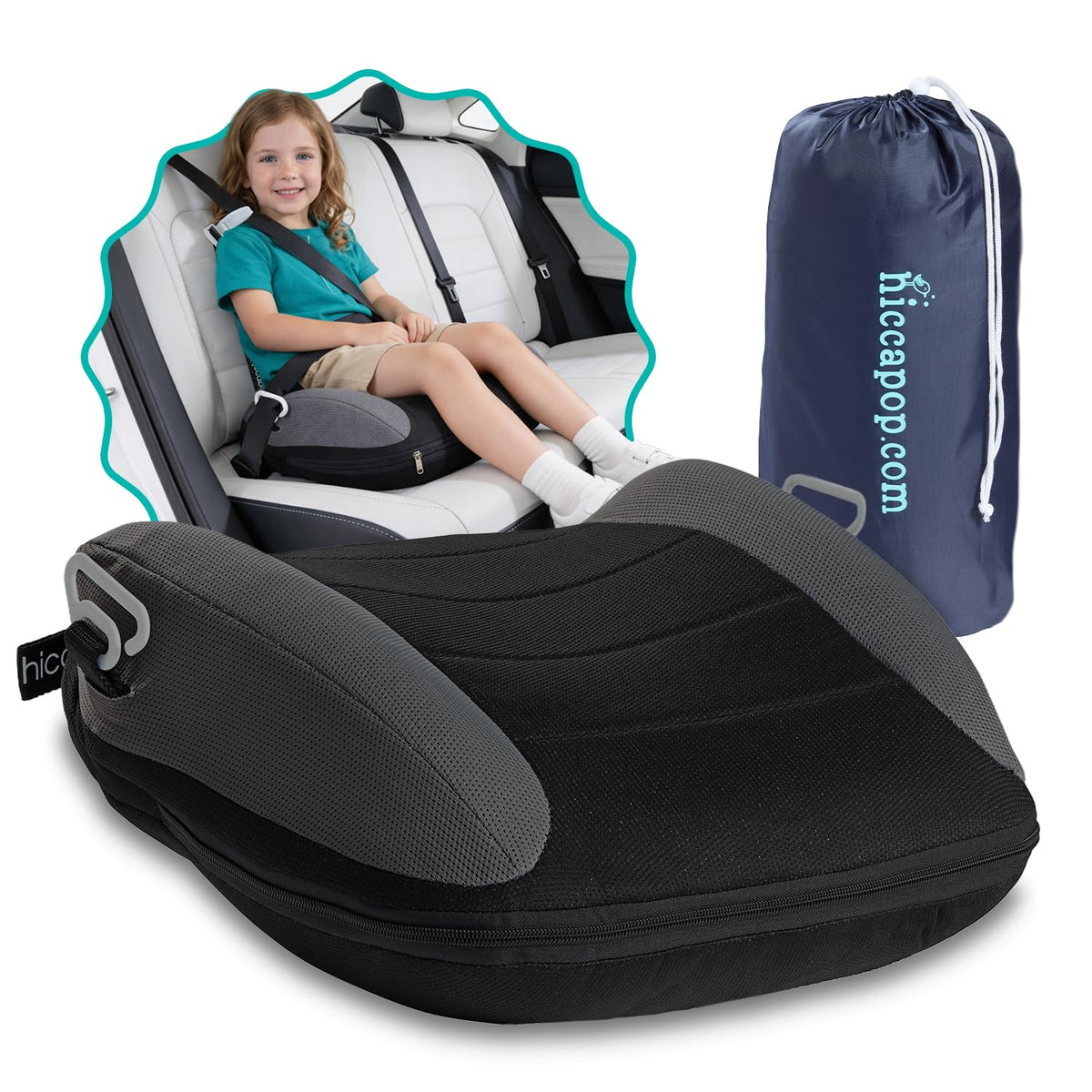 UberBoost Inflatable Booster Car Seat, Travel Booster Seat, Graphite Black