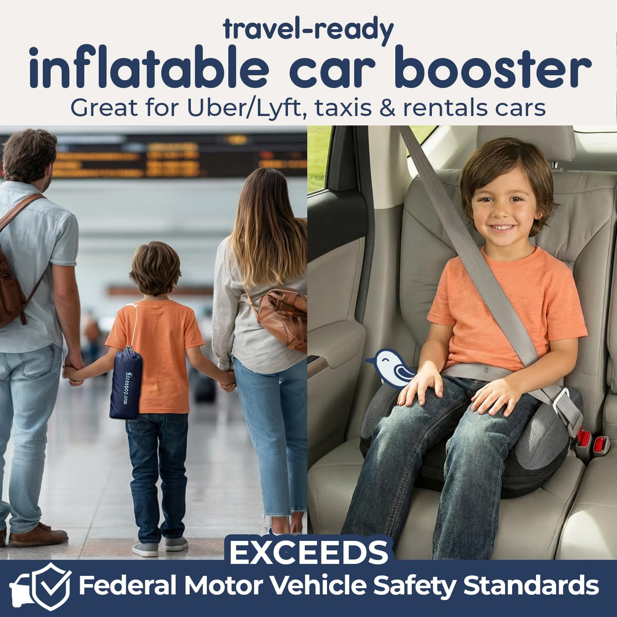 UberBoost Inflatable Booster Car Seat, Travel Booster Seat, Graphite Black