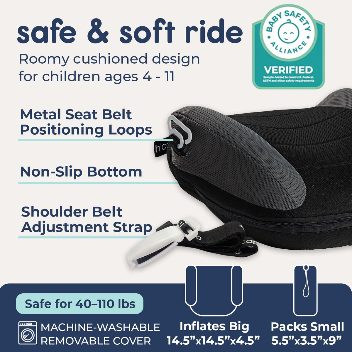 UberBoost Inflatable Booster Car Seat, Travel Booster Seat, Graphite Black