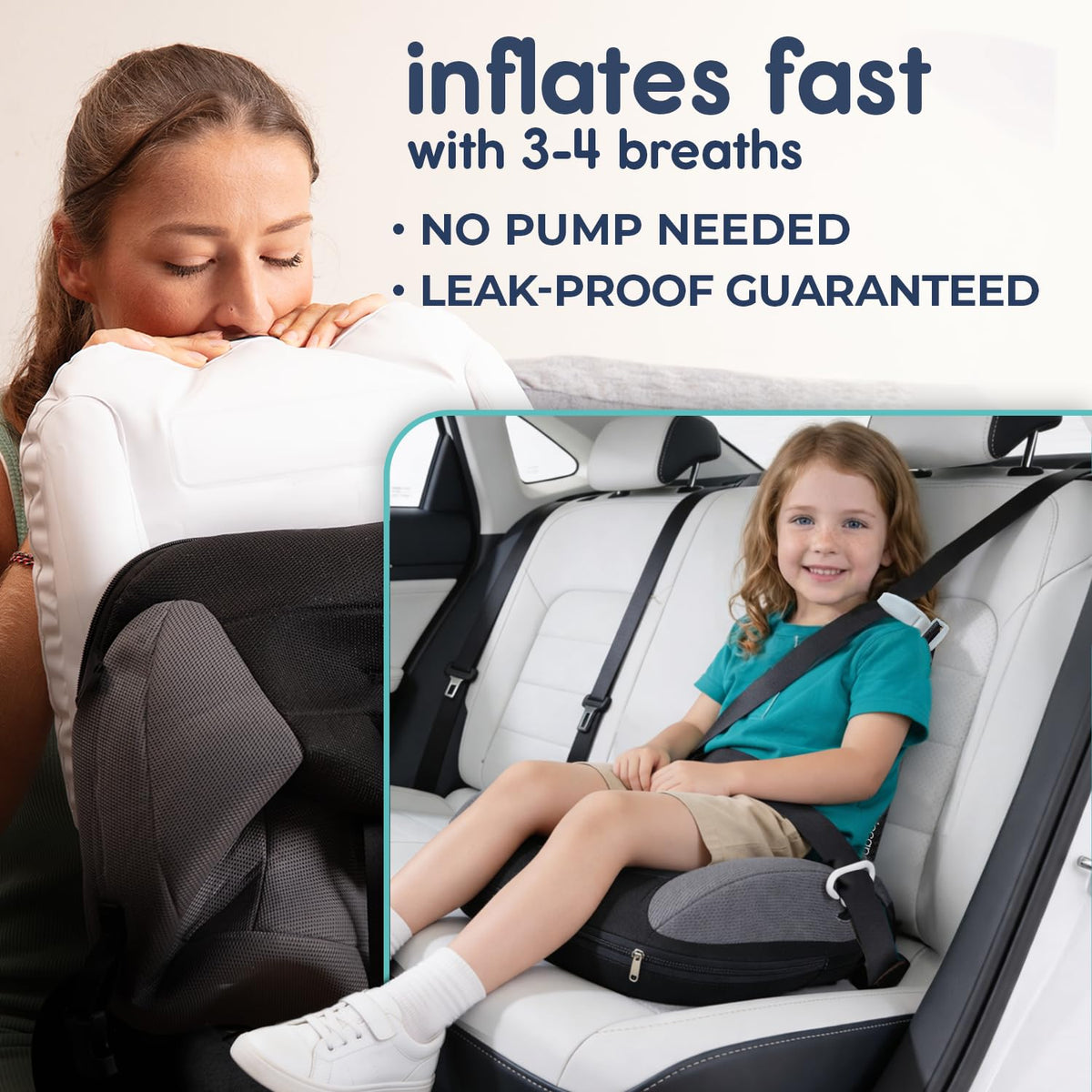 UberBoost Inflatable Booster Car Seat, Travel Booster Seat, Graphite Black