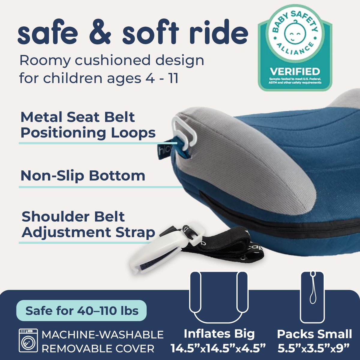 UberBoost Inflatable Booster Car Seat, Travel Booster Seat, Graphite Black
