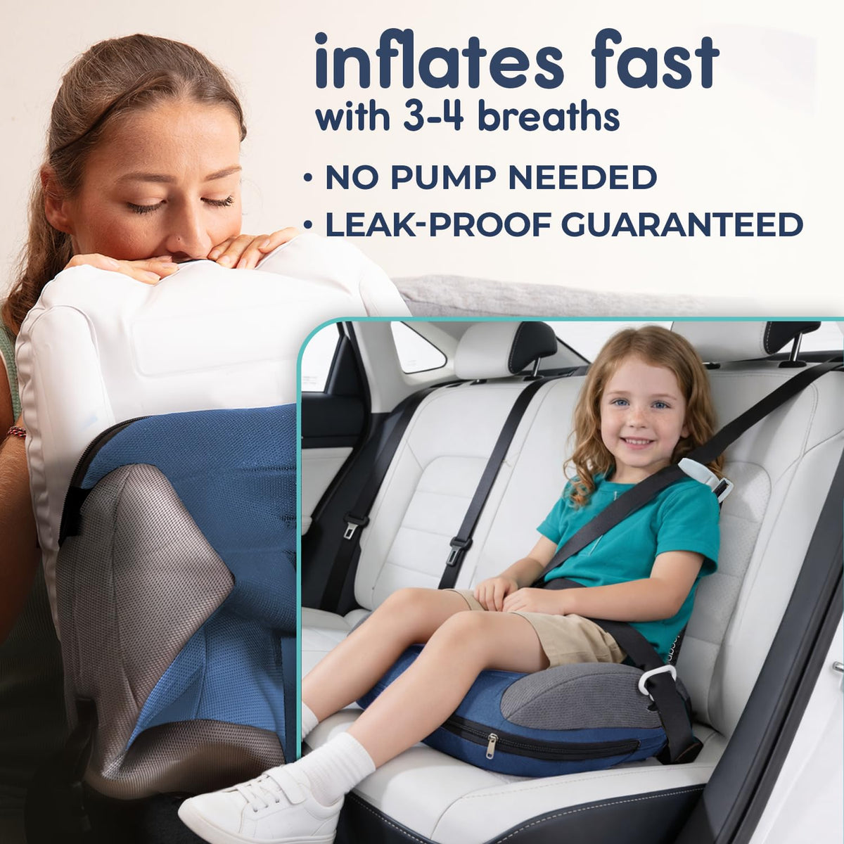 UberBoost Inflatable Booster Car Seat, Travel Booster Seat, Graphite Black
