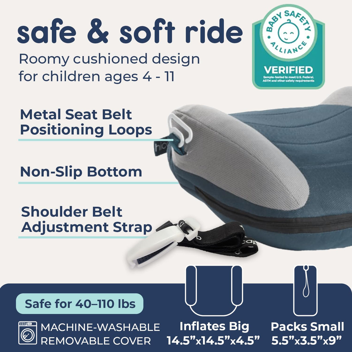 UberBoost Inflatable Booster Car Seat, Travel Booster Seat, Graphite Black