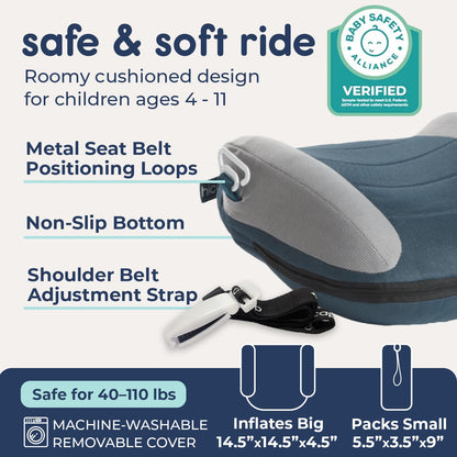 UberBoost Inflatable Booster Car Seat, Travel Booster Seat, Graphite Black