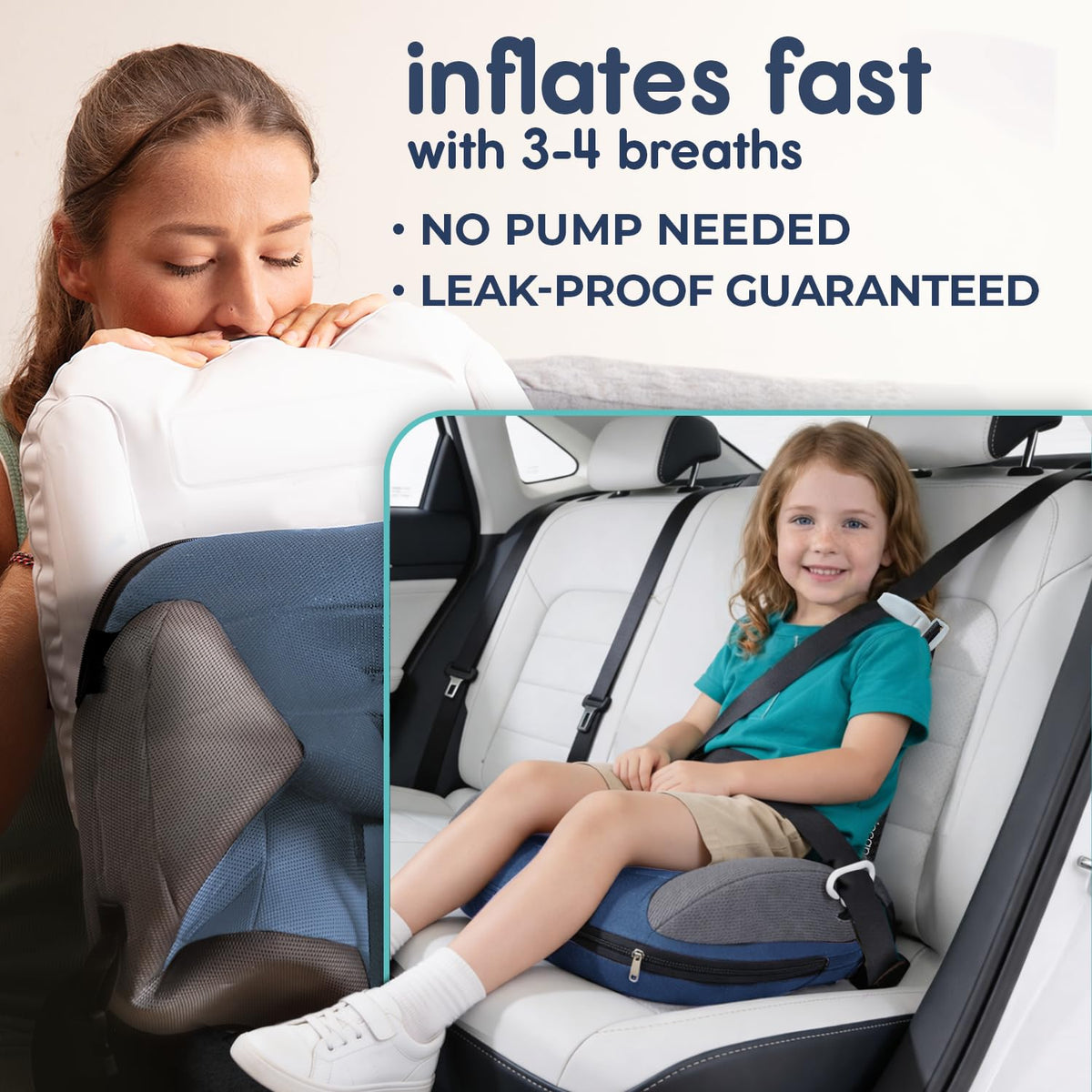 UberBoost Inflatable Booster Car Seat, Travel Booster Seat, Graphite Black