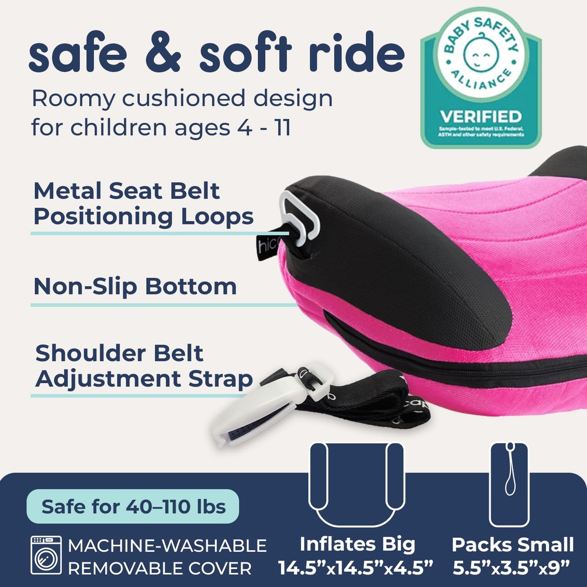 UberBoost Inflatable Booster Car Seat, Travel Booster Seat, Graphite Black