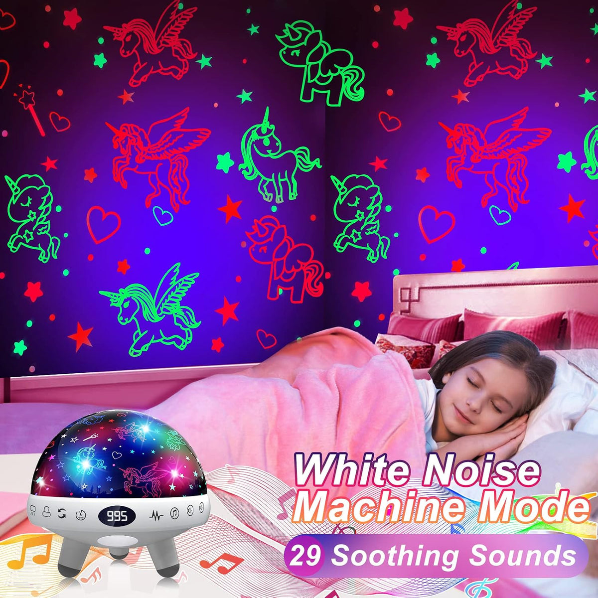 Kids Sound Machine with Night Light Projector,29 Soothing Sounds Baby Night Light Star Projector for Kids Room,White Noise Machine for Baby Sleeping Soother,Nursery Lamp,Bedroom Decor