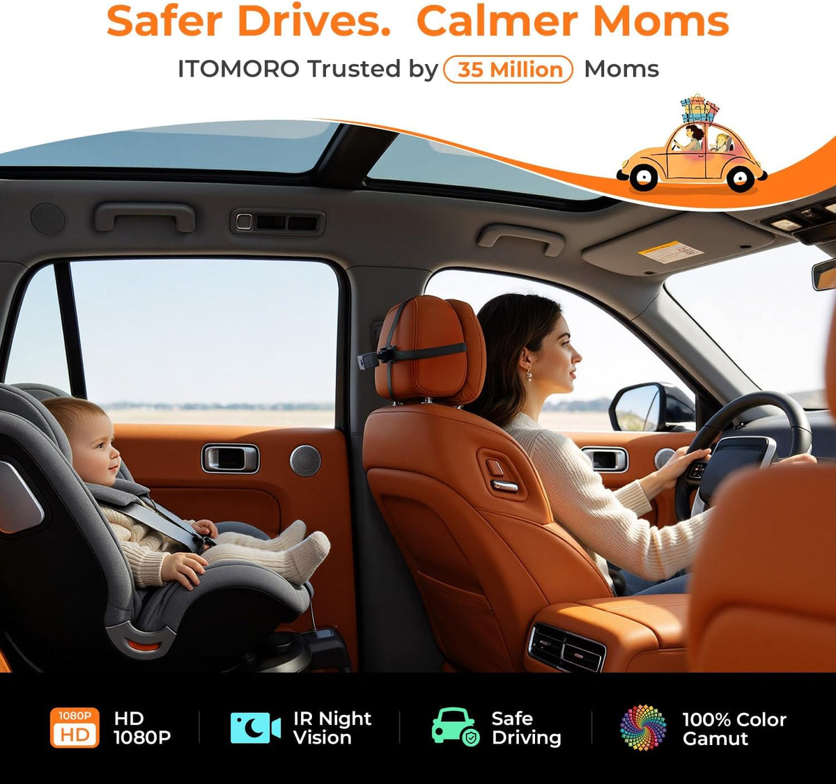 2026 Upgraded Baby Car Camera 1080P HD IR Night Vision Rear Facing